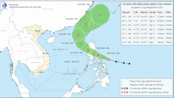Bão Fung-Wong di chuyển nhanh, cường độ mạnh